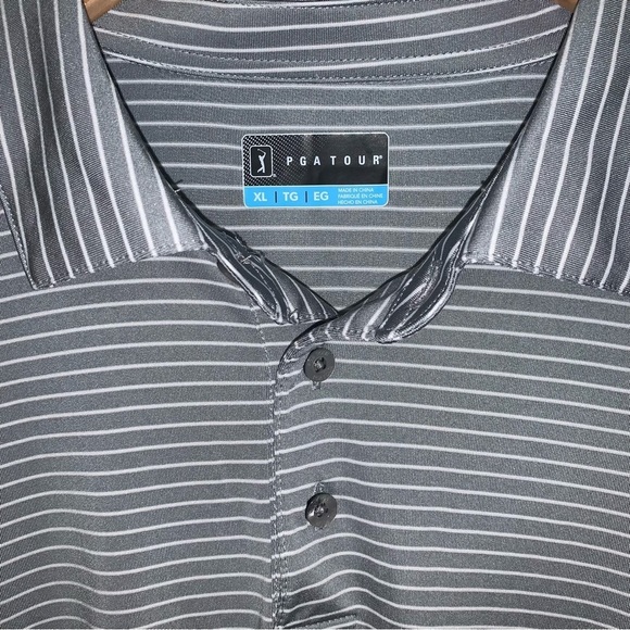 PGA‎ Tour  Striped Golf Polo Men's Size Extra Large Grey & White Shirt Top - Picture 4 of 5